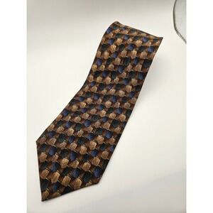 Jimmy‎ V Al Leiter Collection Four Silk Tie Brown Blue Geometric Stonehenge USA